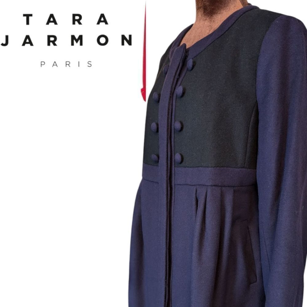 Tara Jarmon Paris eggplant color empire waist collarless feminine coat 44EU/10us